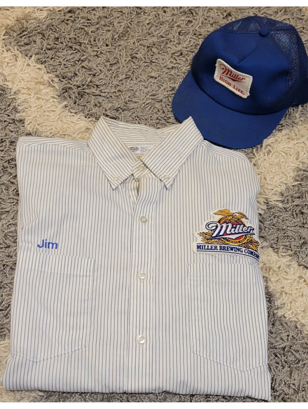Vtg Miller Brewing Company Delivery Uniform Dress Shirt Long Sleeve Cap Hat USA